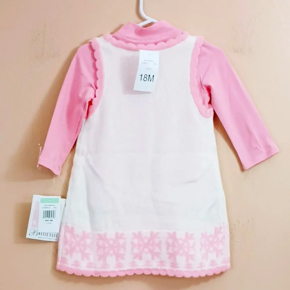 Bonnie Baby Reindeer Sweater Dress 18M Christmas Jumper with Scallop Edges